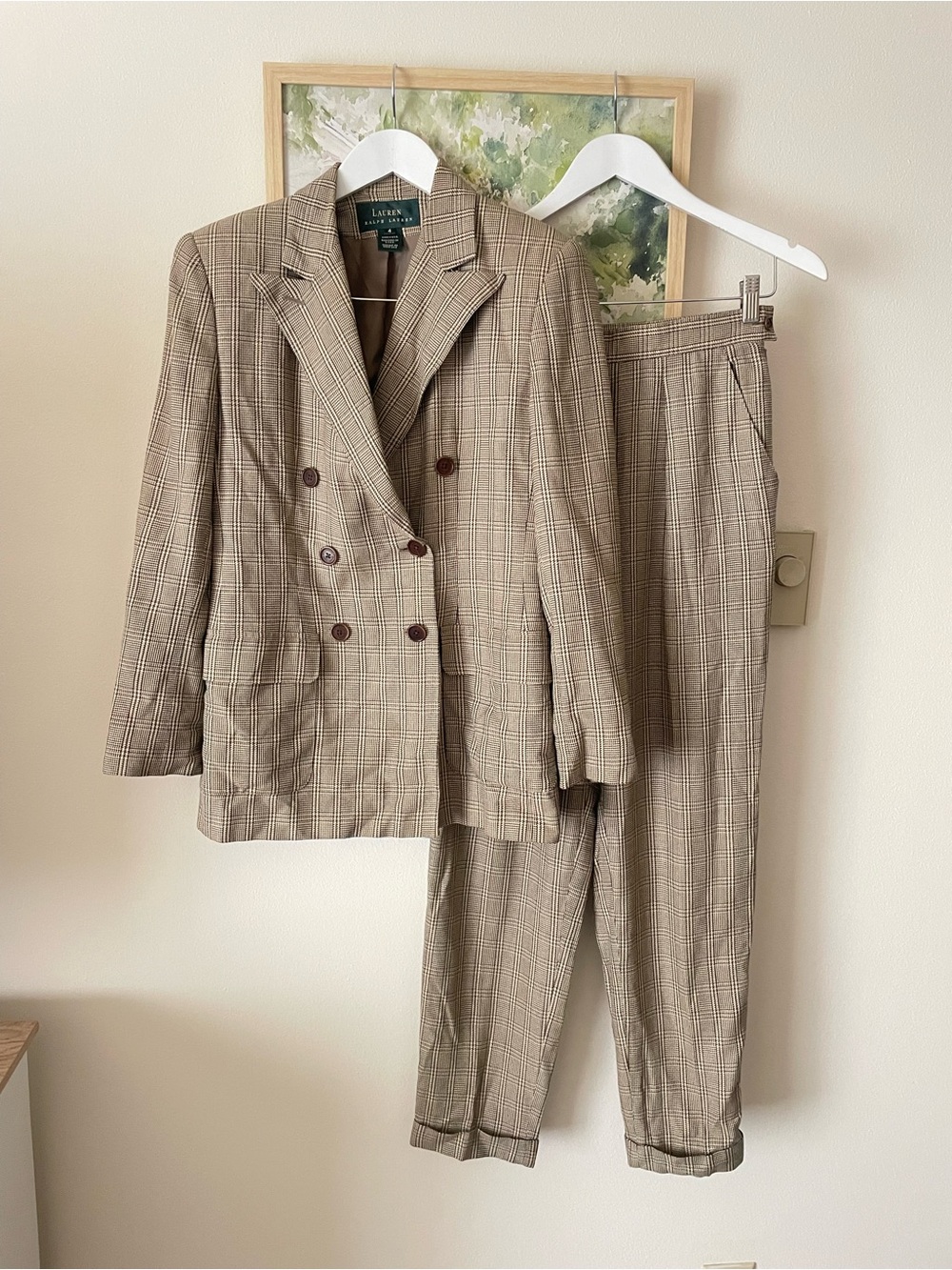 Ralph Lauren Vintage 90s Y2K Plaid Double Breasted Blazer & Pant Suit Set